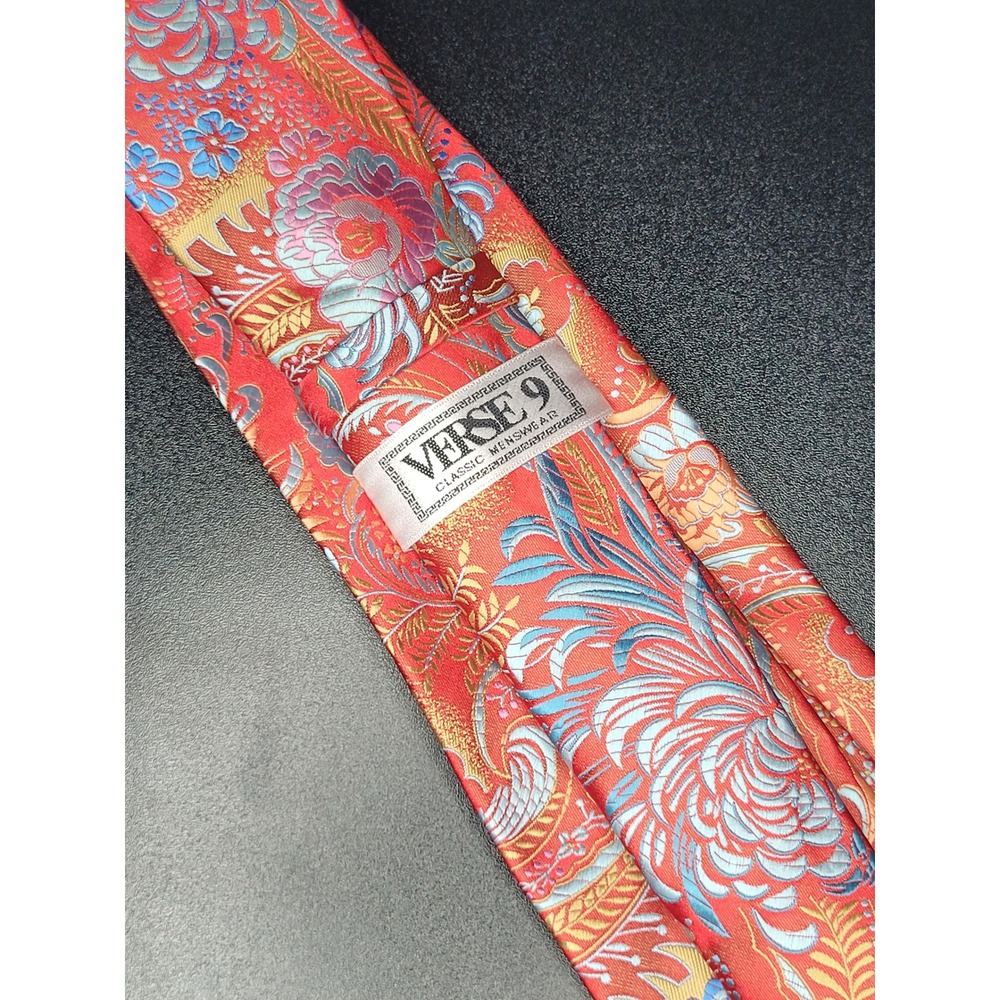 Verse 9 Necktie Red Blue Floral Scroll Excellent